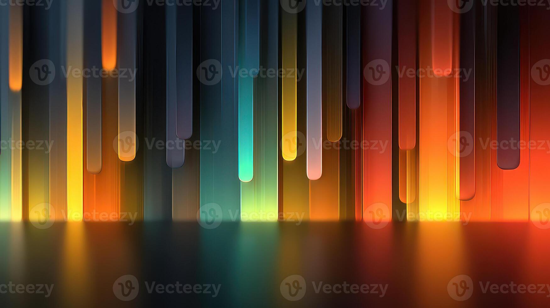 Vibrant light patterns illuminate a dark surface in an abstract design with colorful vertical bars photo