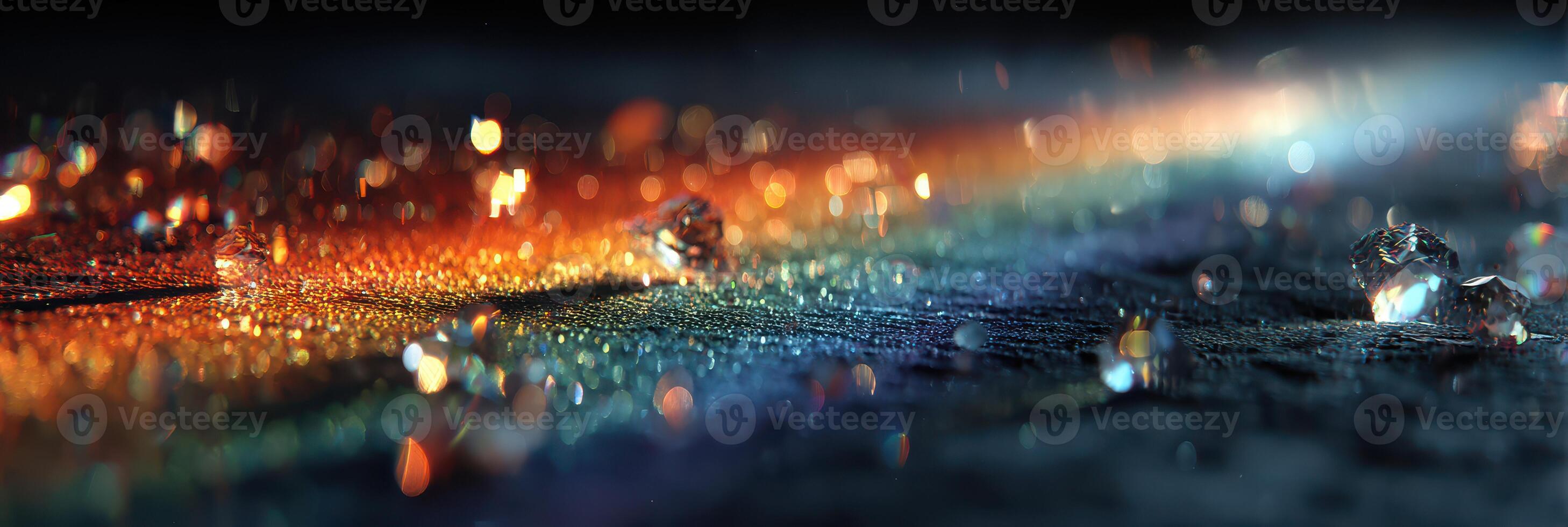 Colors blend and shimmer with scattered crystals reflecting light in a unique way on a textured surface photo
