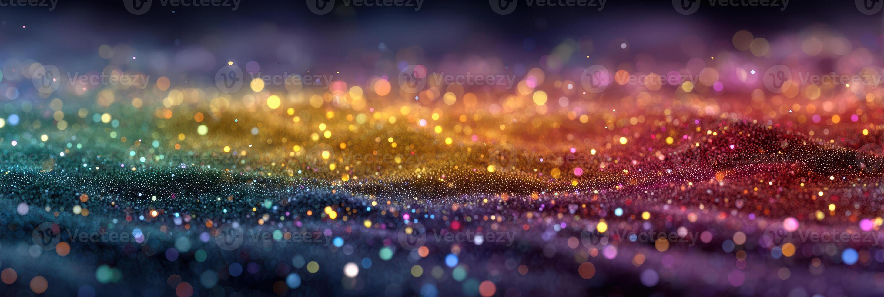 Sparkling colorful glitter across a dark surface creates a mesmerizing visual effect at night photo