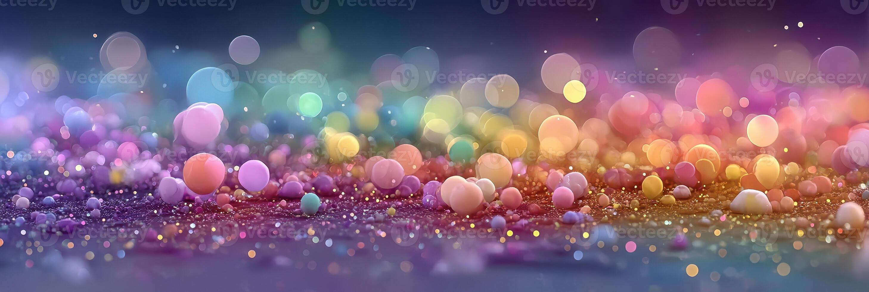 Colorful bokeh lights creating a magical atmosphere in a blurred background during twilight hours photo