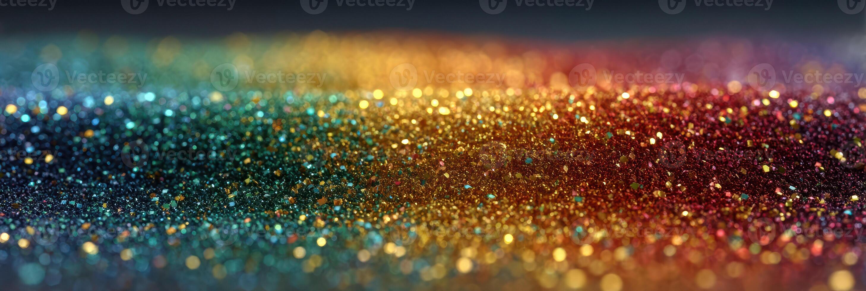 Vibrant sparkling glitter creating a colorful gradient effect on a surface in a soft focused setting photo