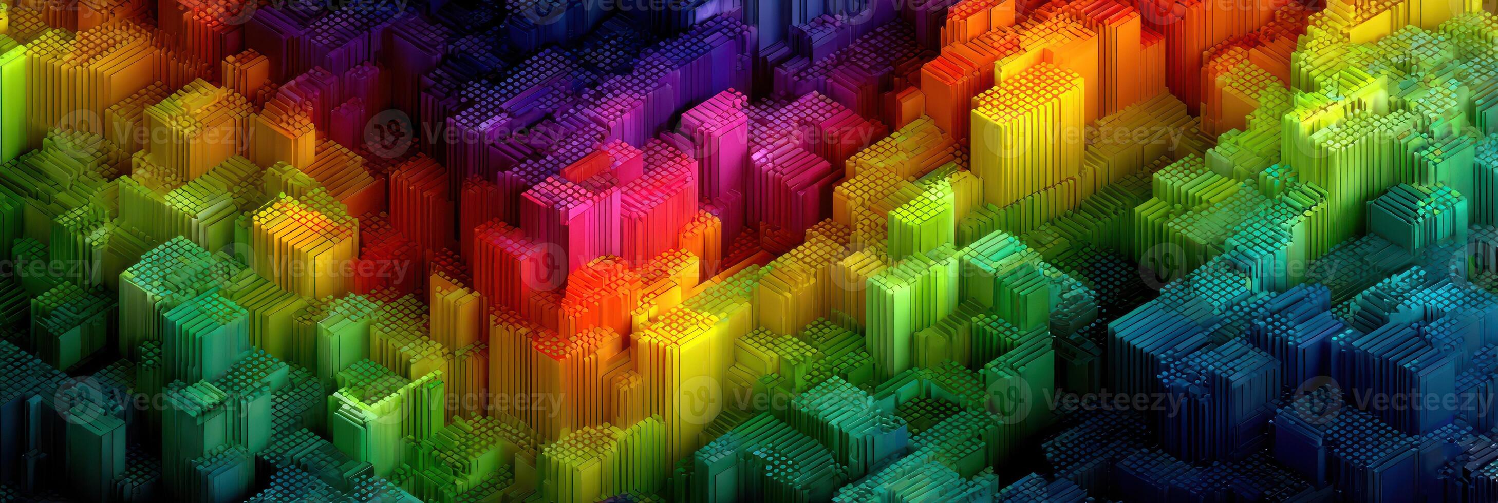 Colorful geometric pattern creates a vibrant abstract landscape with layered shapes in a dynamic arrangement photo