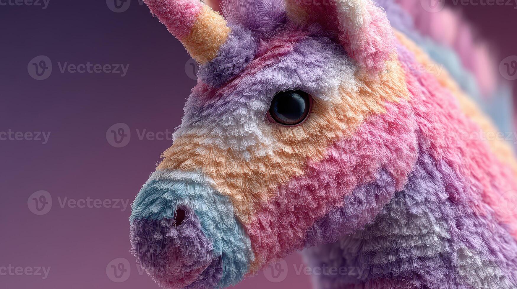 Soft and colorful stuffed unicorn toy with intricate details on exhibit in a cozy setting photo