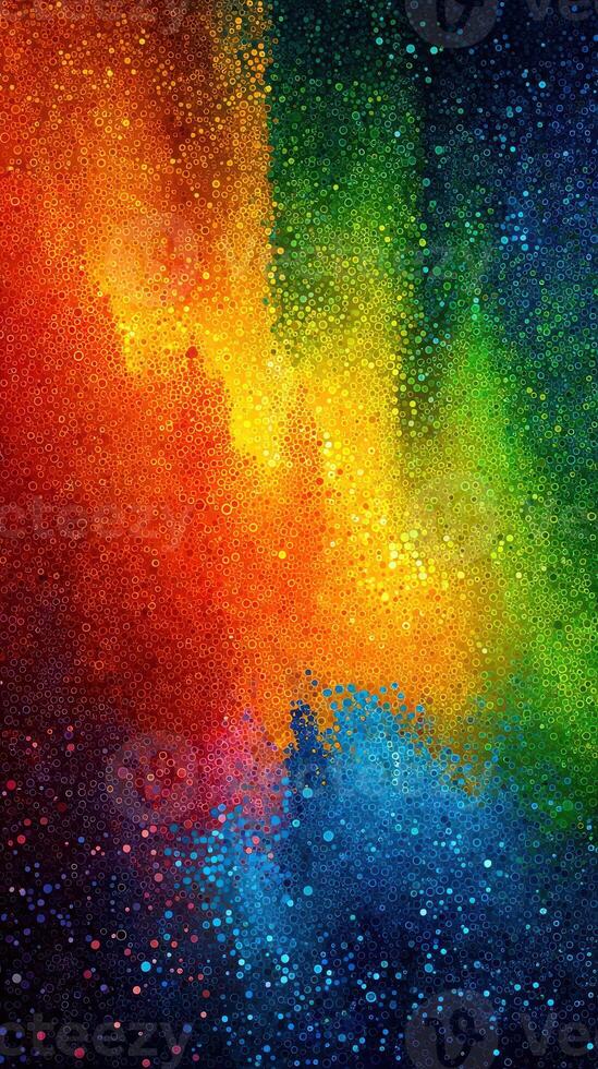 Vibrant abstract painting with colorful dots representing a spectrum at night photo