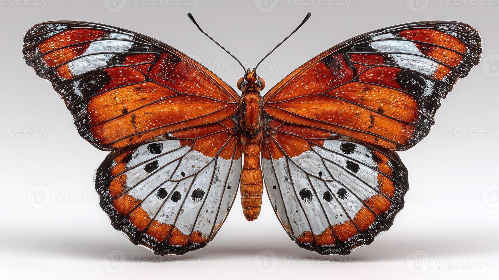 Orange and blue butterfly perched elegantly with intricate wing patterns and vibrant colors in an artistic display photo