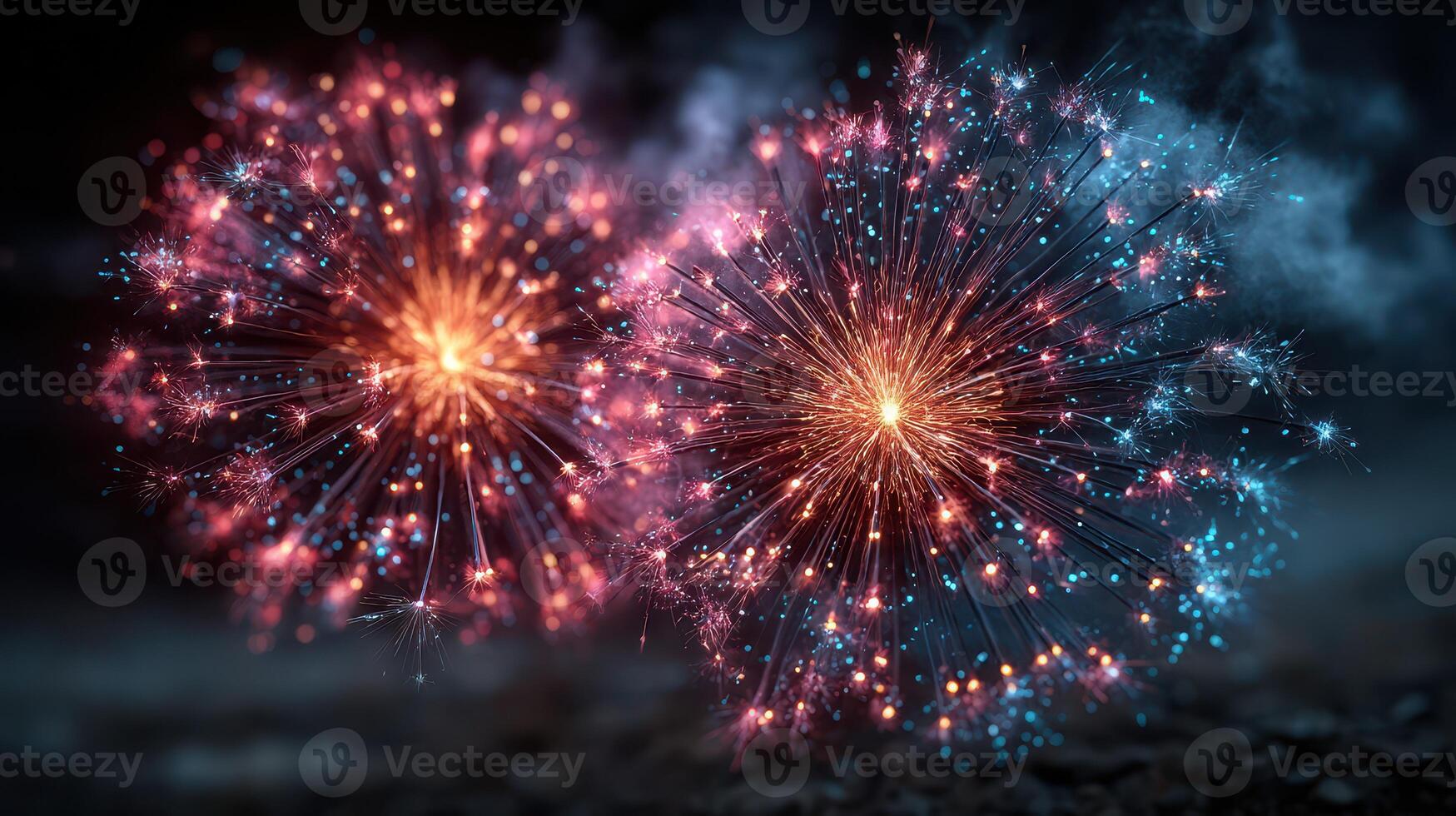 Colorful fireworks illuminate the night sky during a celebration event with vibrant displays of light and color photo