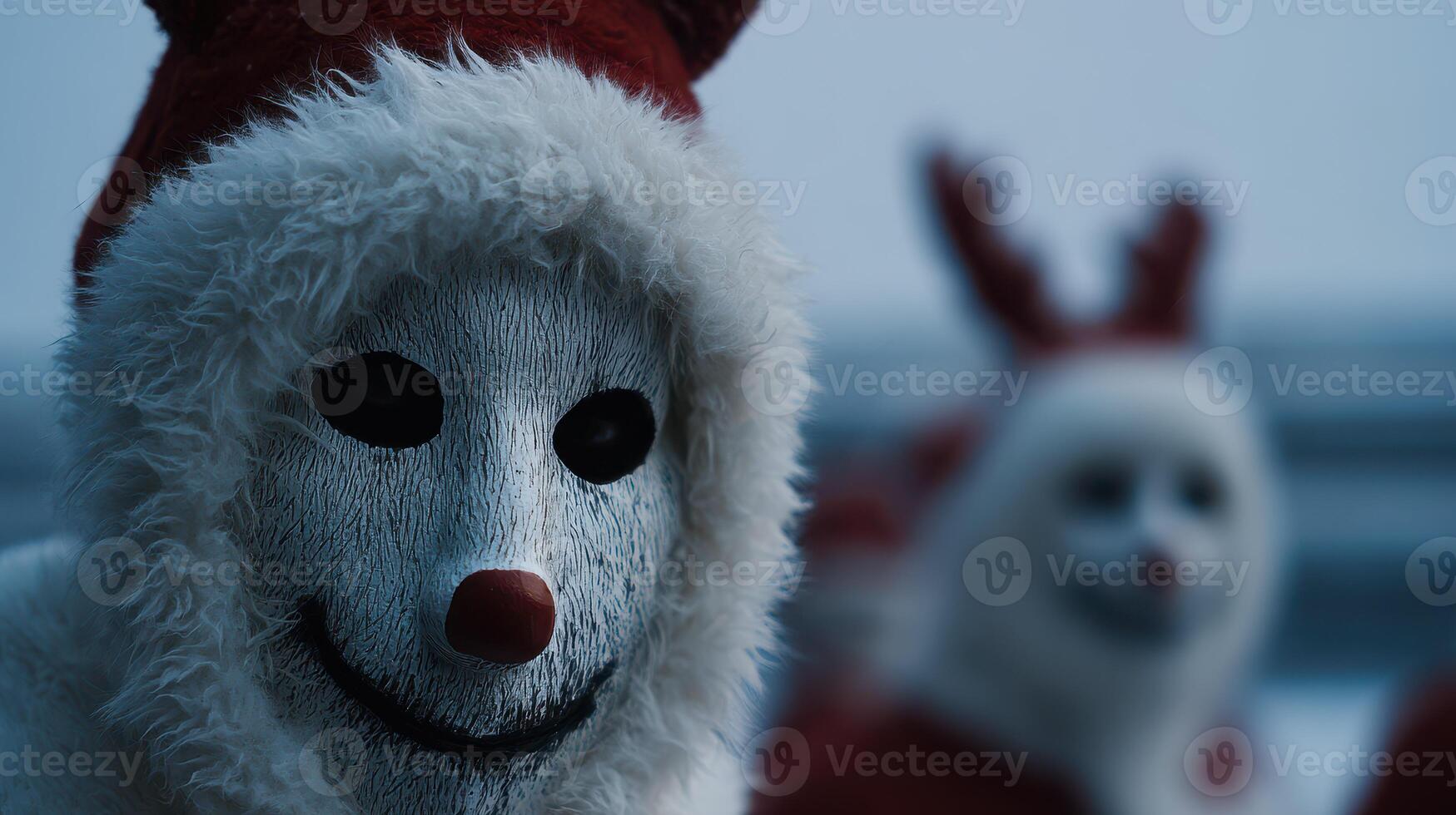 Unique winter festival features performers in festive costumes with masks and vibrant outfits in a snowy setting photo