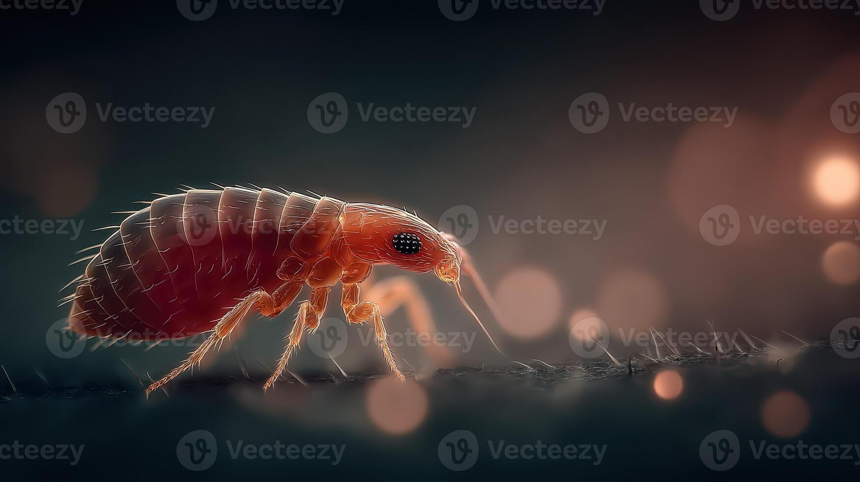Close-up view of a flea exploring its environment with blurred background effects photo