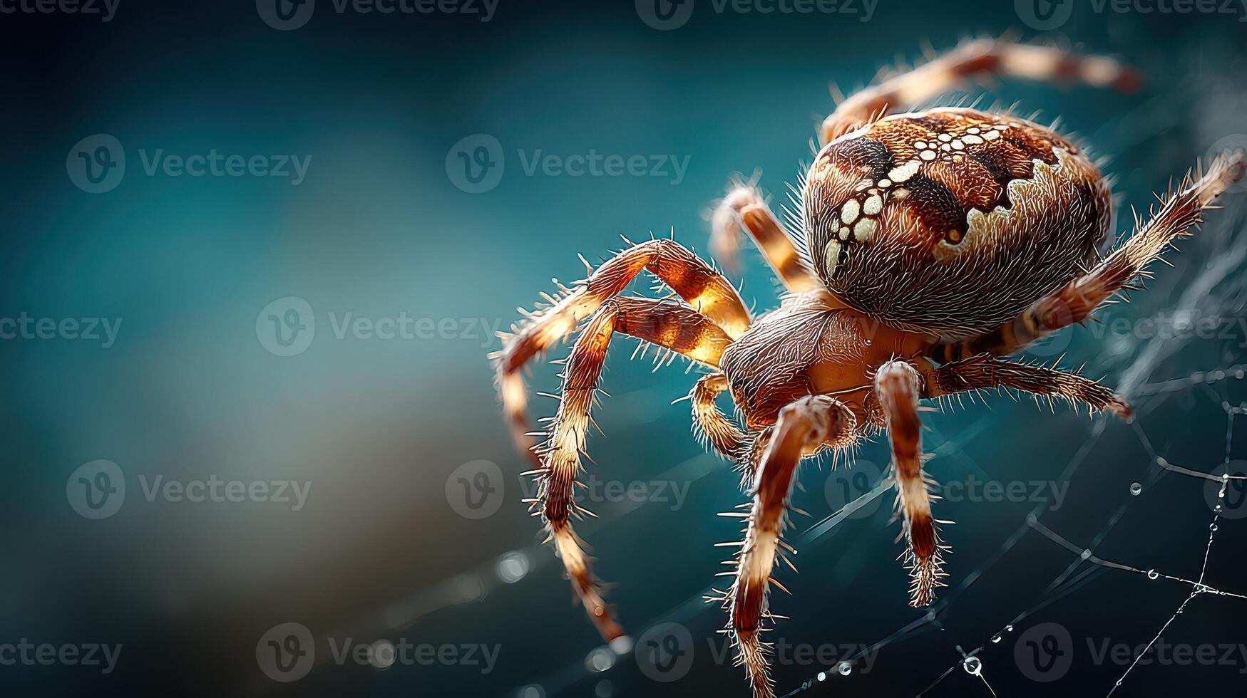 Close-up view of a spider weaving its intricate web in a natural habitat during dusk photo