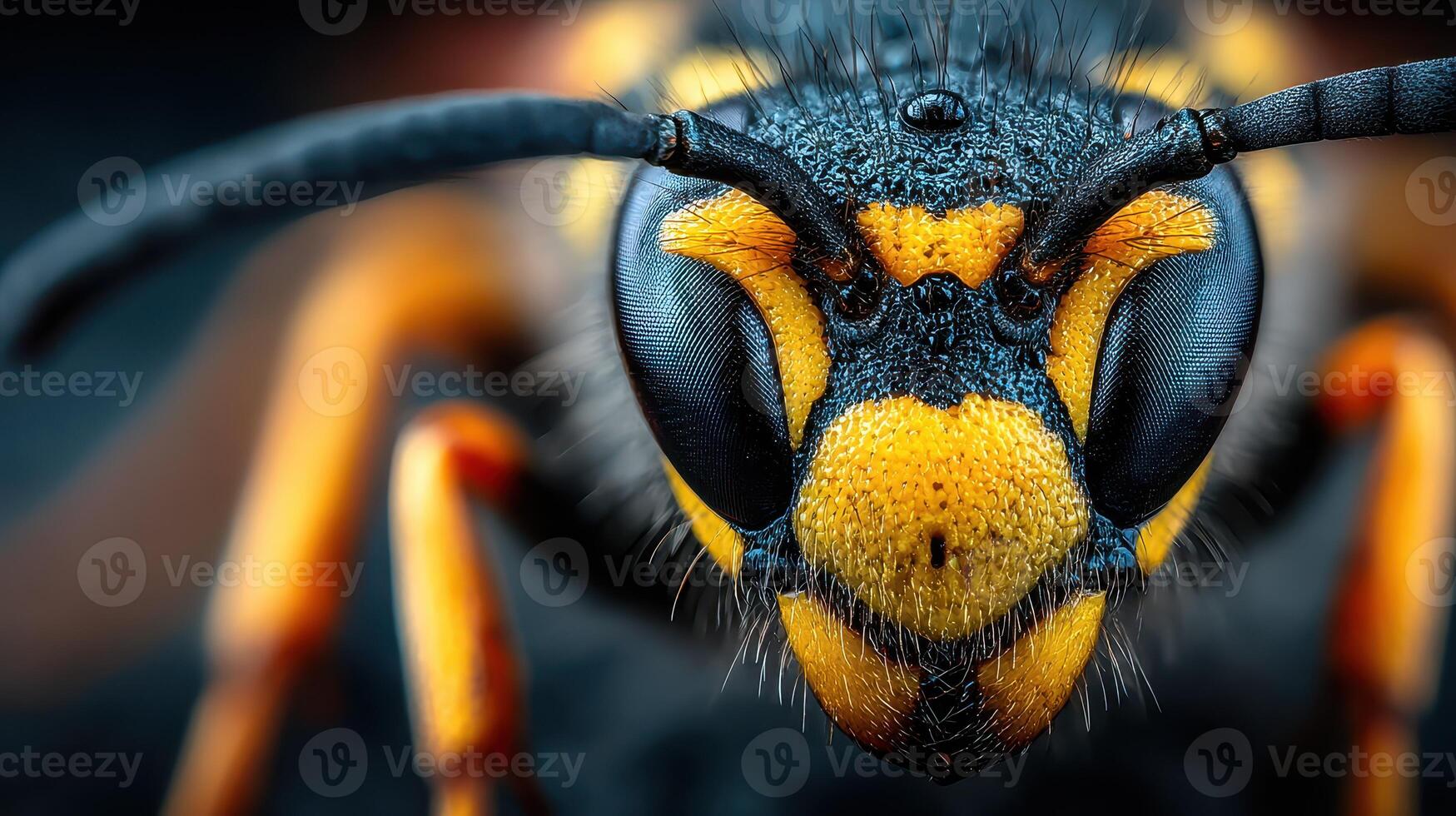 Close view of a wasp showcasing intricate details of its face and structure during daylight photo