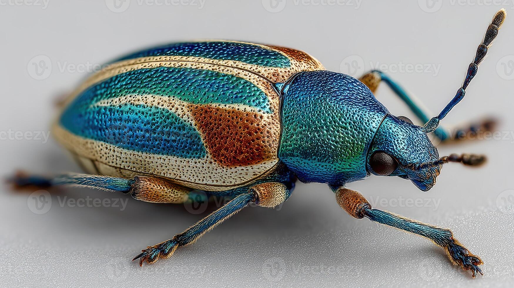 Stunning close-up of a colorful beetle showcasing intricate patterns on its exoskeleton in natural light photo