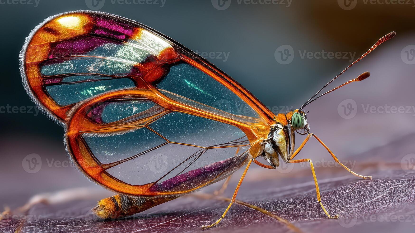 Stunning close-up of a glasswing butterfly perched on a leaf showcasing its delicate wings and intricate colors in natural light photo