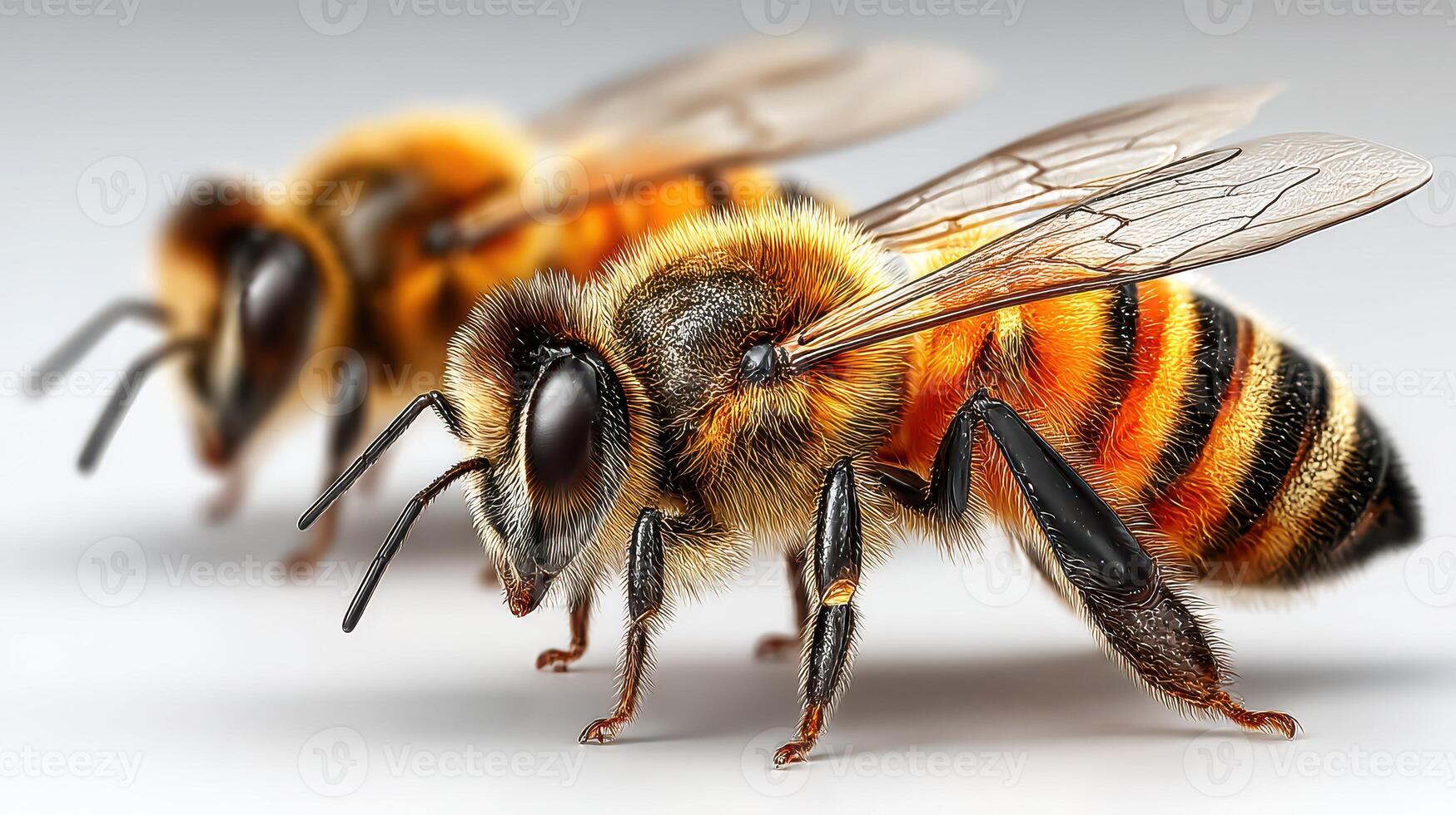 Detailed close-up view of bees showcasing intricate patterns and colors in a natural setting during daylight photo
