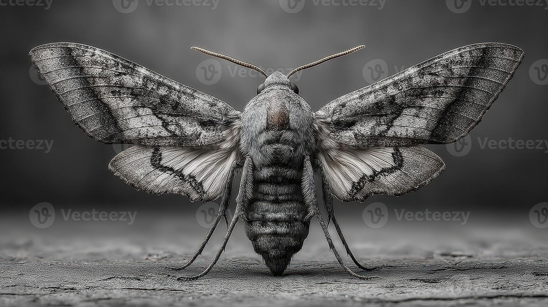 Detailed close-up of a moth perched on a textured surface, showcasing intricate wing patterns and colors in natural lighting photo