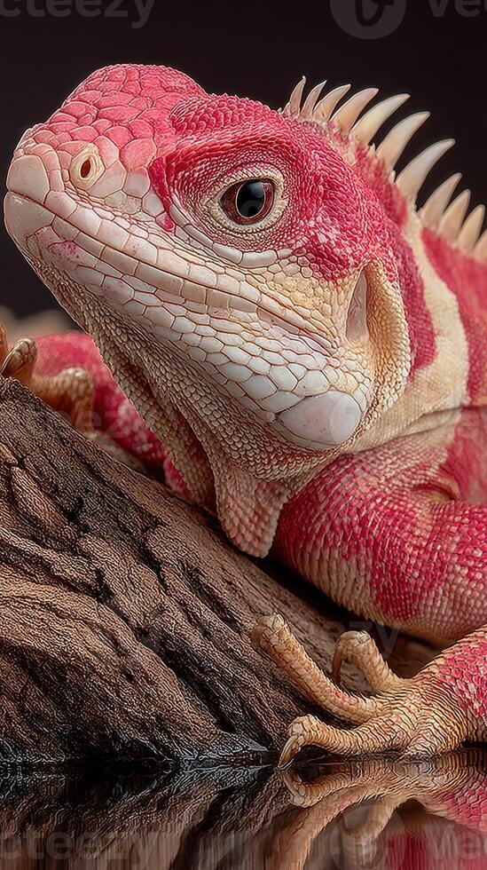 Colorful lizard resting on a log, showcasing its vivid hues in a natural setting photo