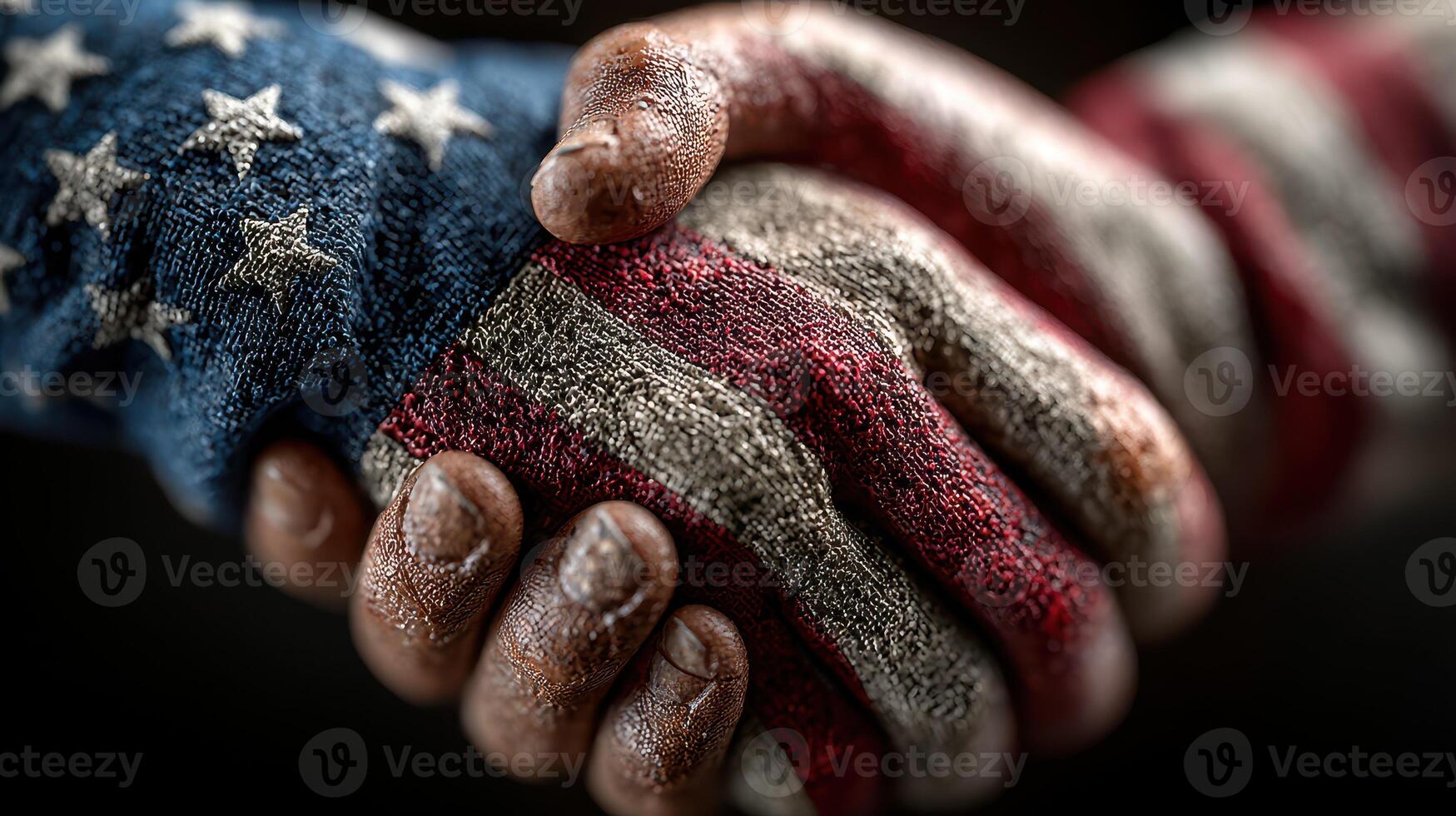 Hands clasped together, embodying unity with American flag colors during a moment of solidarity photo
