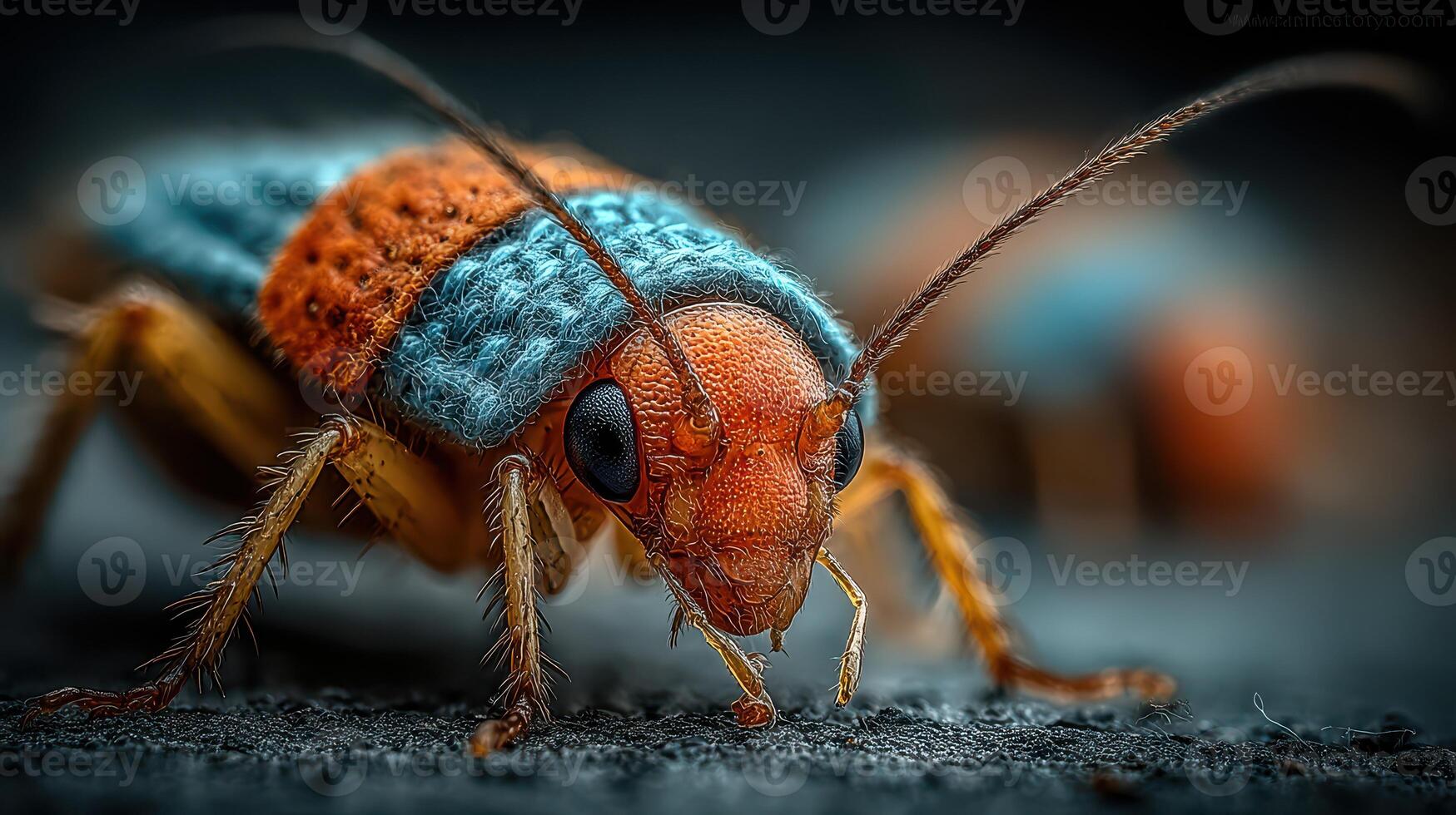 Insect exploration reveals detailed features of a colorful beetle in its natural habitat during daytime photo