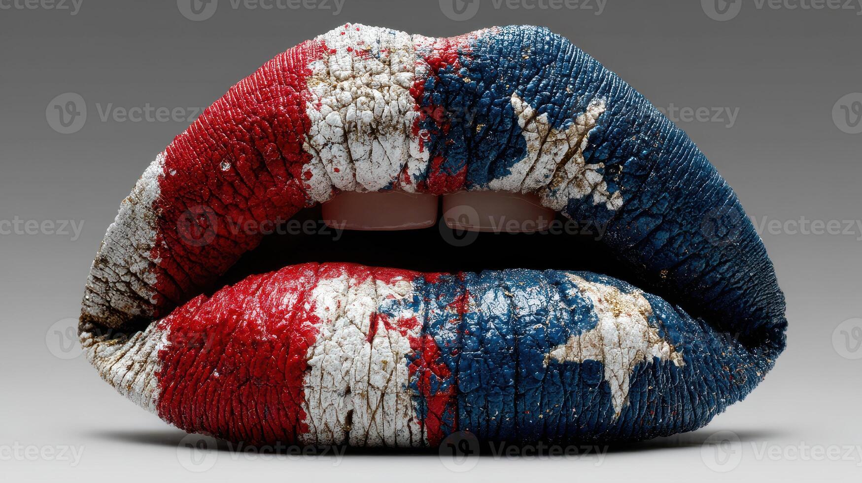 Lips adorned with red, white, and blue designs highlighting creativity and artistic expression in a bold and unique manner photo