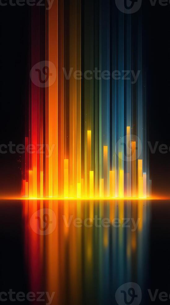 Vibrant bars of light create a mesmerizing display in a digital landscape at twilight photo