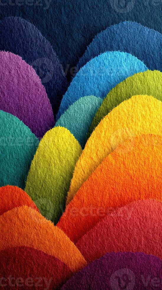 Colorful layered hills create a vibrant abstract landscape with soft textures and rich hues in a beautiful composition photo