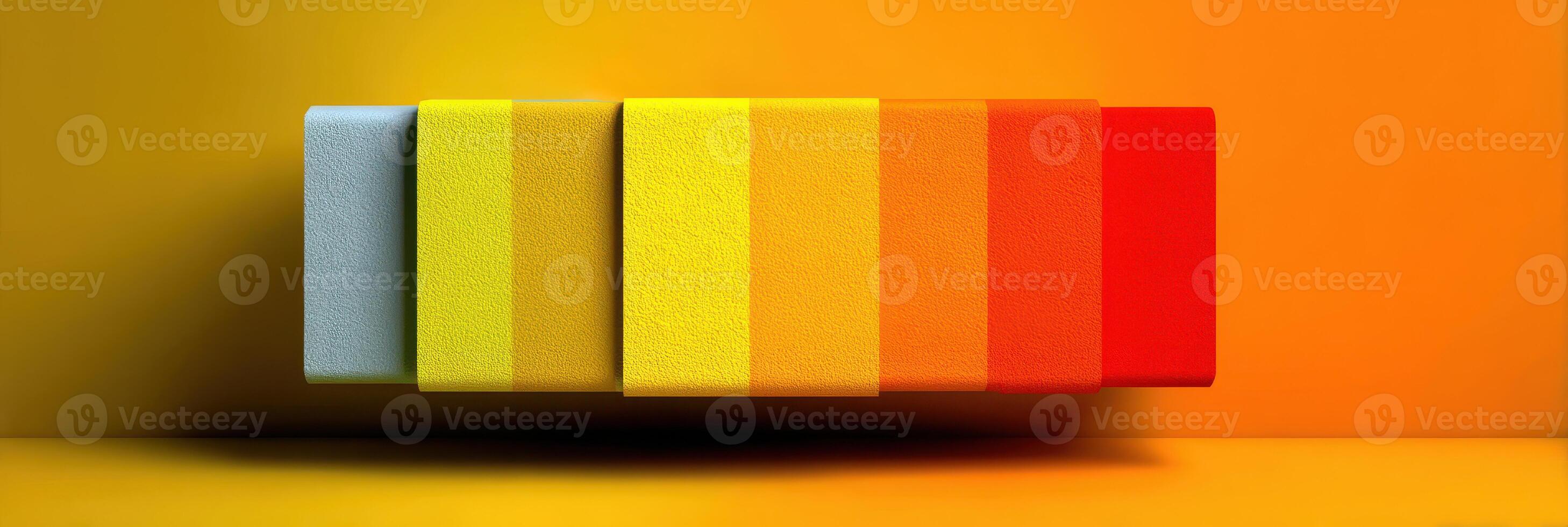 Color gradient blocks arranged in vibrant hues on a smooth surface for artistic display photo