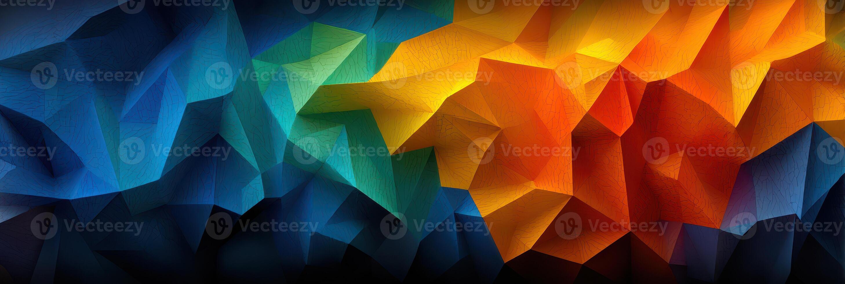 Colorful abstract design featuring geometric shapes in vibrant hues of blue, green, orange, and yellow with a layered effect photo