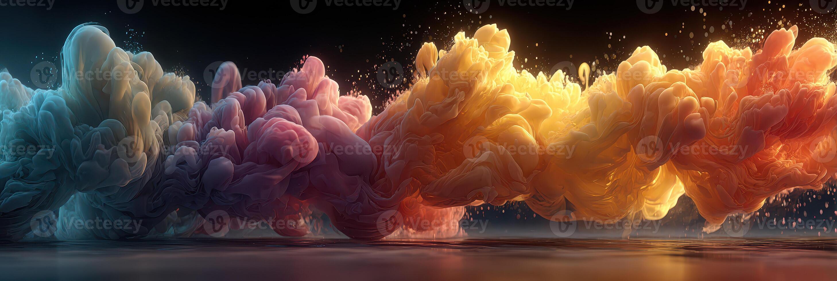 Colorful wisps of smoke swirl and blend in a mesmerizing display of light and texture during a dynamic visual performance photo