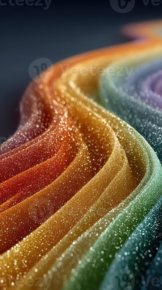 Colorful glitter waves flowing gently across a dark background, creating a mesmerizing display of texture and light effects photo