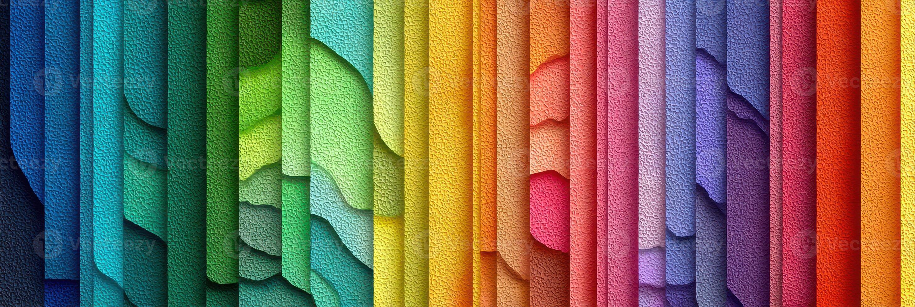 Vibrant layers of colored paper showcasing a gradient spectrum from blue to red photo