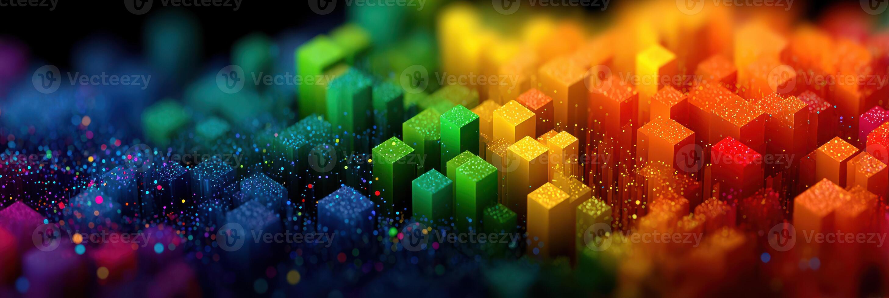 Vibrant abstract design with colorful cubes arranged in various heights creating a stunning visual effect photo