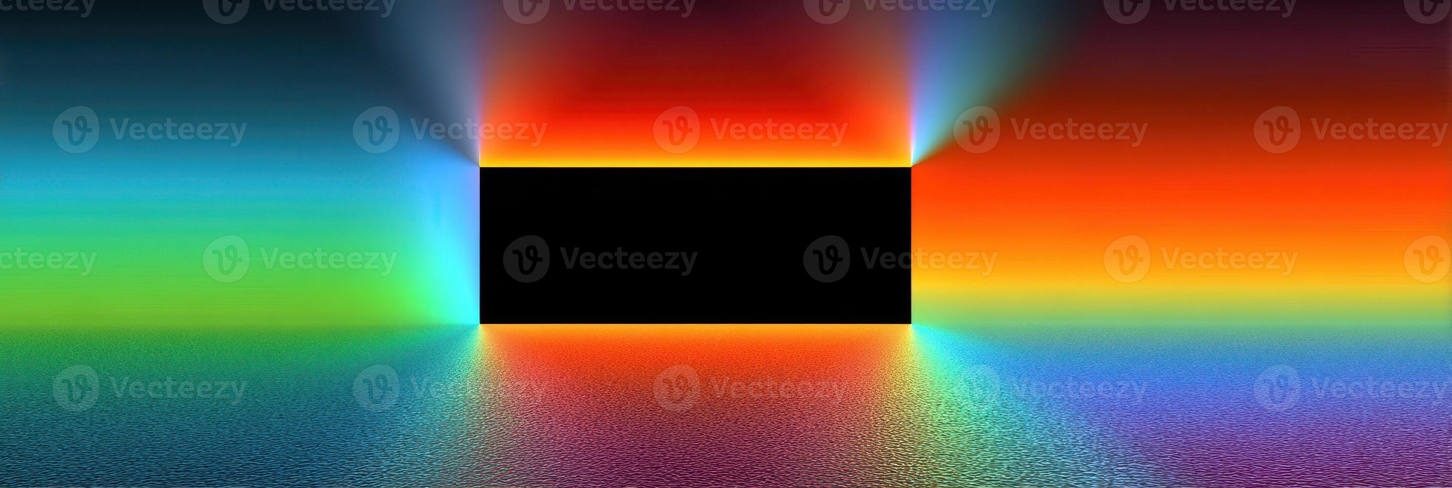 Vibrant abstract design showcasing a spectrum of colors radiating from a central black rectangle photo