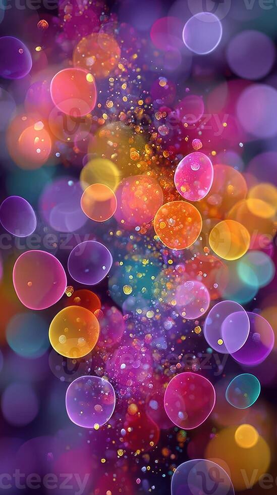 Colorful bubbles create a mesmerizing abstract background with vibrant hues and soft lighting effects photo