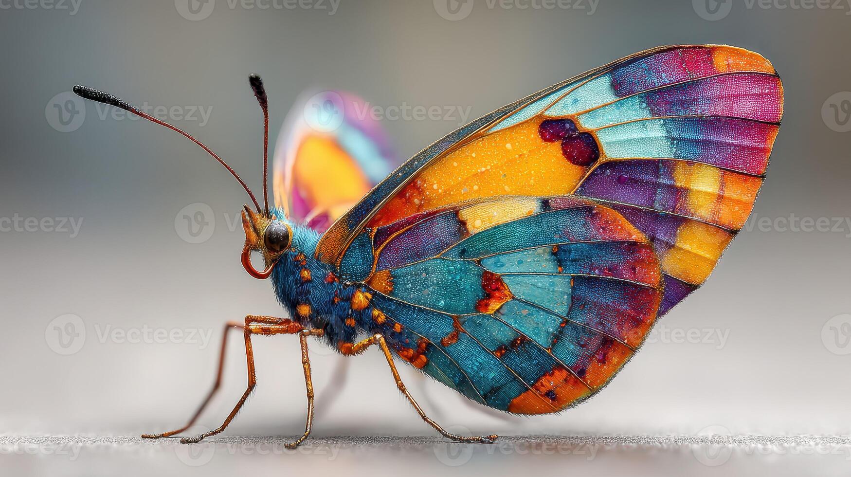 Colorful butterfly perched on a surface showing vibrant wings in natural light photo