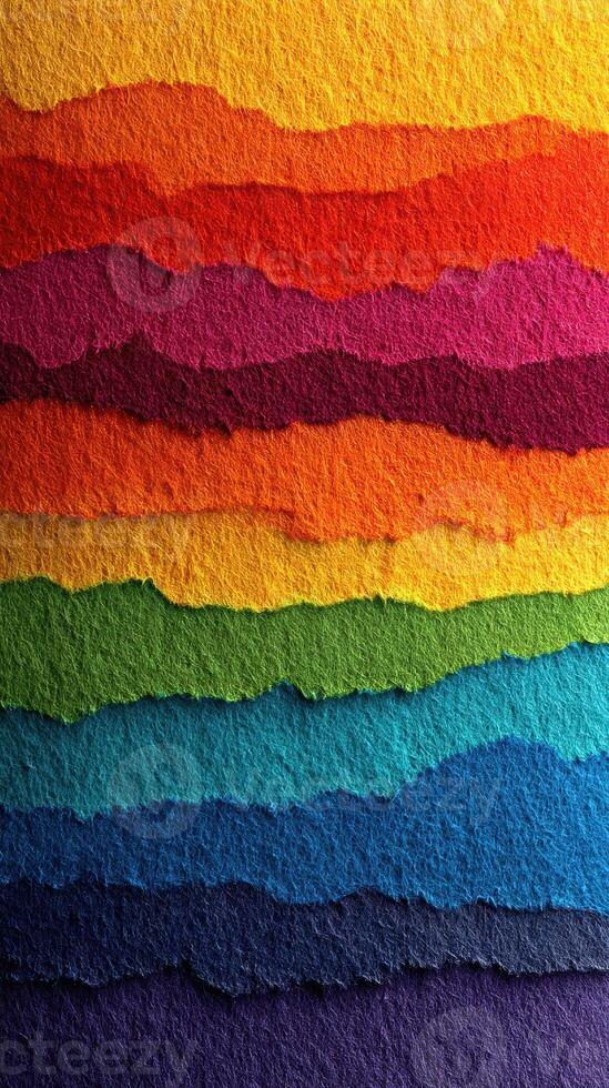 Vivid layers of colorful textured paper showcasing a gradient effect in bright hues and rich tones arranged in a visually engaging manner photo