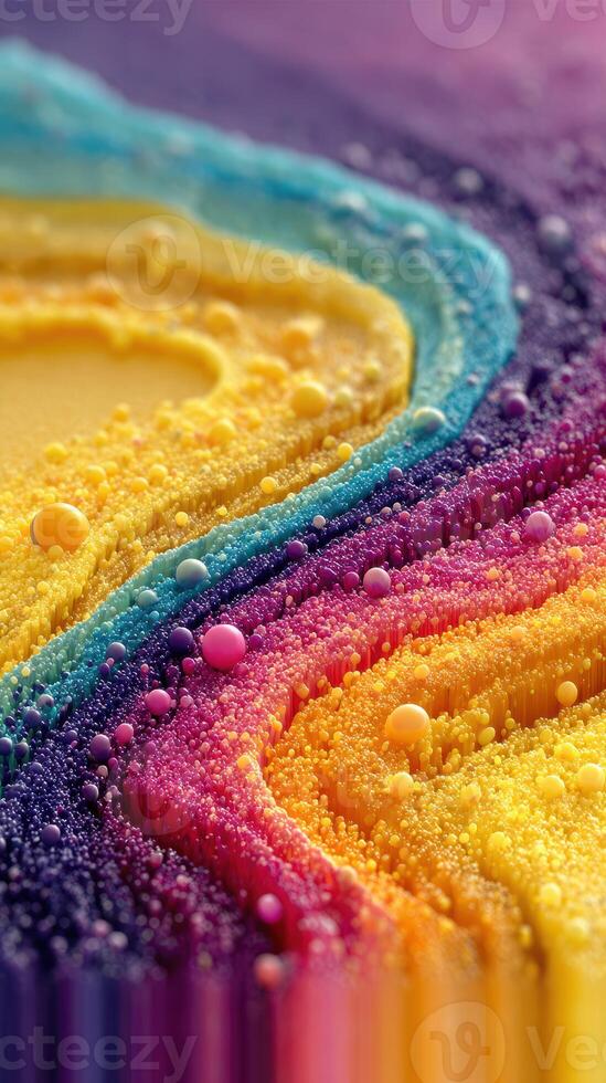 Colorful abstract patterns created by colorful liquids blending together at a close-up perspective during an artistic display photo