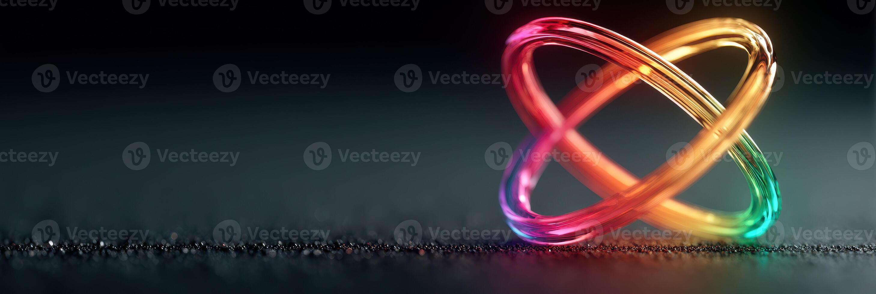 Colorful light trails create an abstract design on a dark surface in a modern artistic display photo
