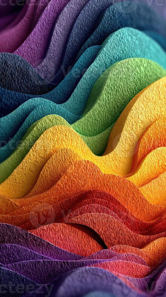 Colorful layers of textured paper create a vibrant landscape in abstract art display photo