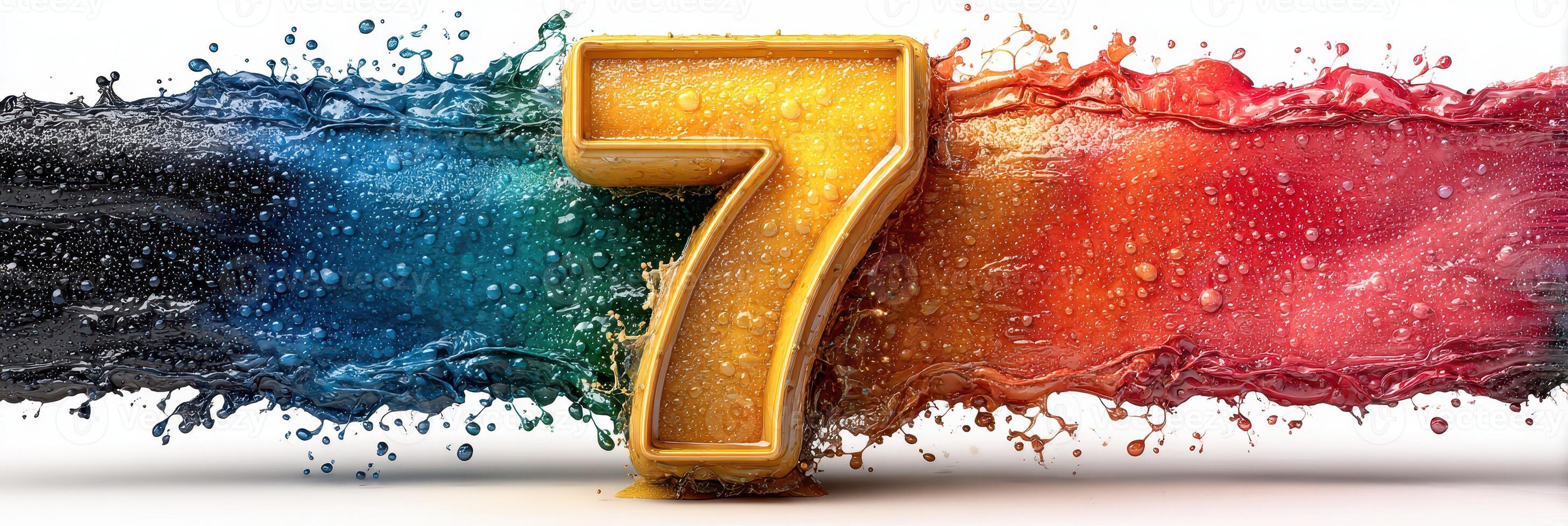 Bold and vibrant design featuring the number seven with colorful splashes showcasing creativity and energy photo