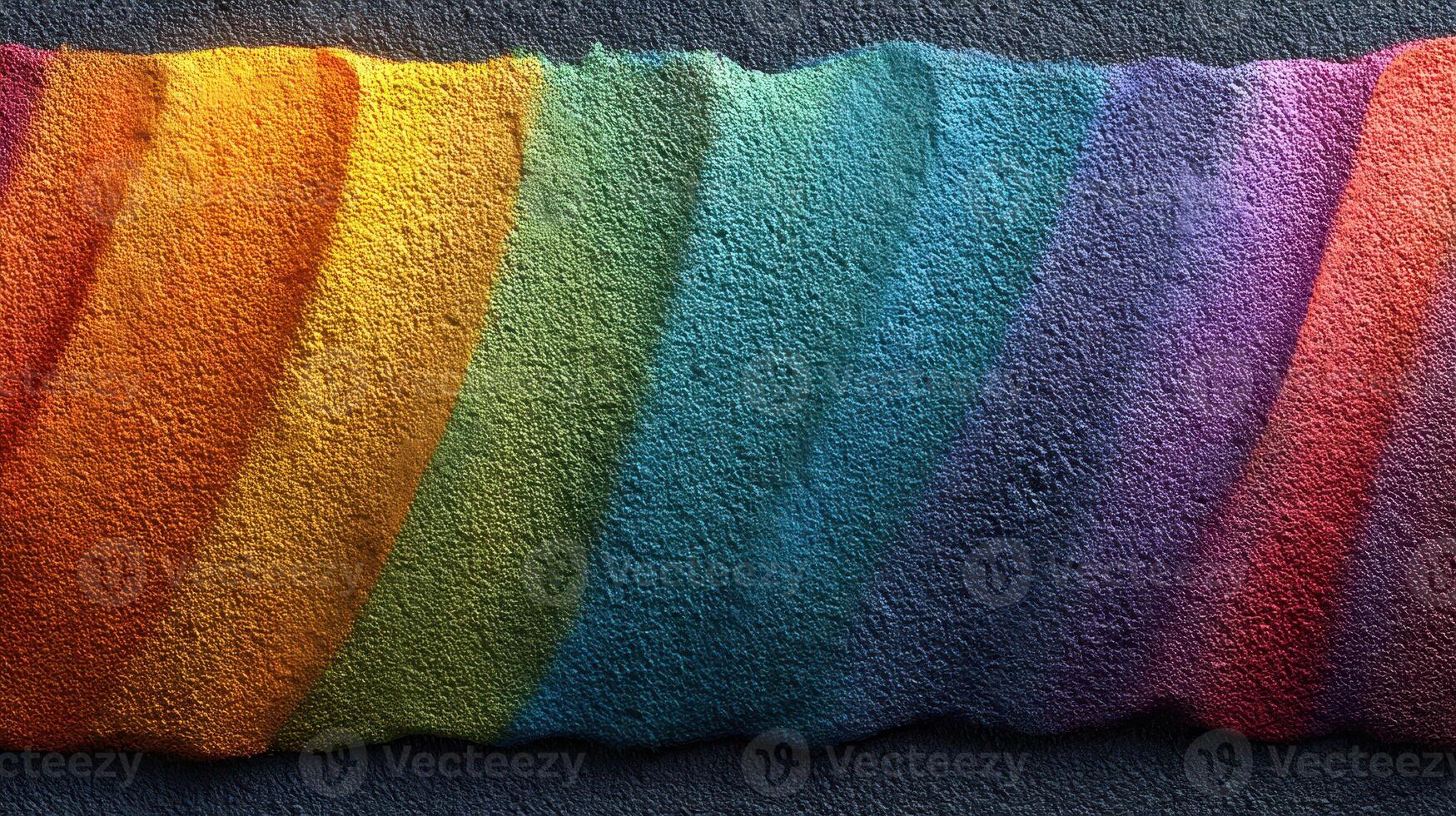 Colorful sand patterns create vibrant waves of hues on a textured surface in a bright and artistic display photo