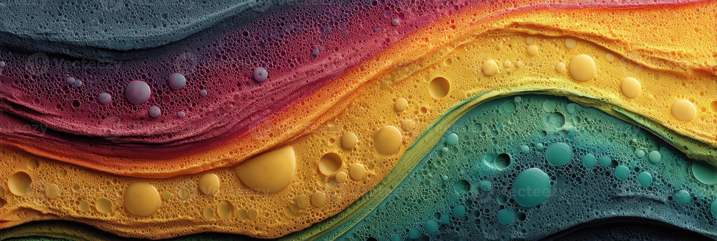 Colorful abstract waves with bubbles and textured layers in vibrant colors illustrate creativity in design and art photo
