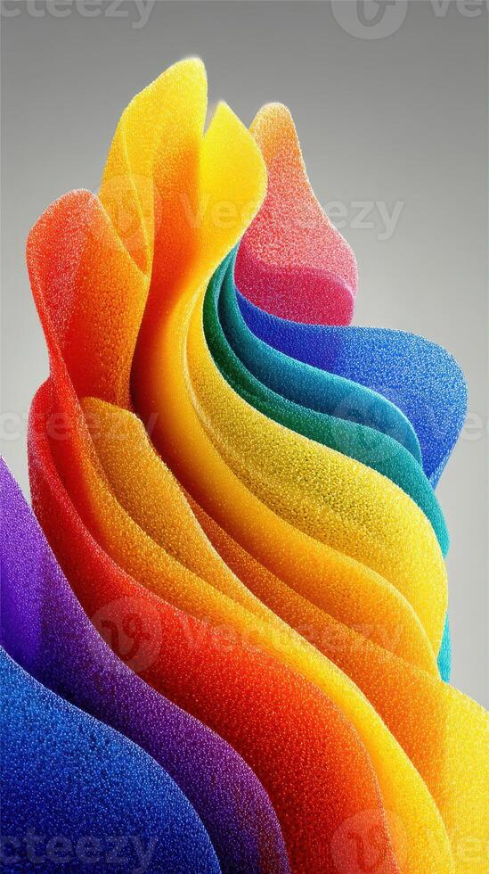 Colorful abstract design with flowing layers of textured foam in vibrant hues from red to purple photo