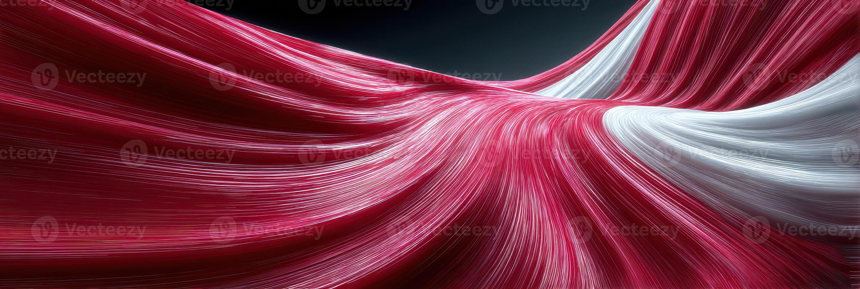 Curved red and white fabric drapes gracefully in a flowing and textured display photo