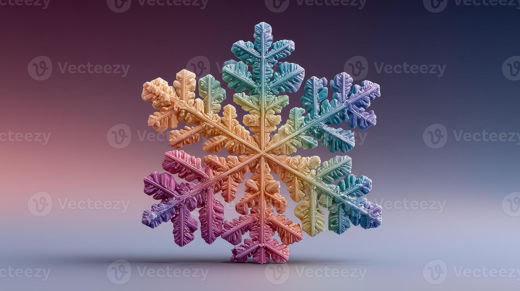 Colorful snowflake design with intricate patterns on a gradient background during winter photo