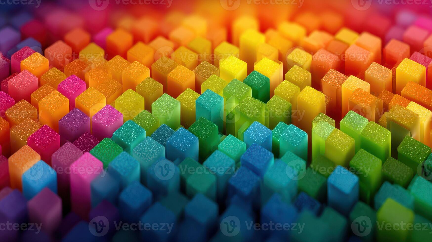 Colorful arrangement of small foam blocks resembling a vibrant abstract art display or installation photo
