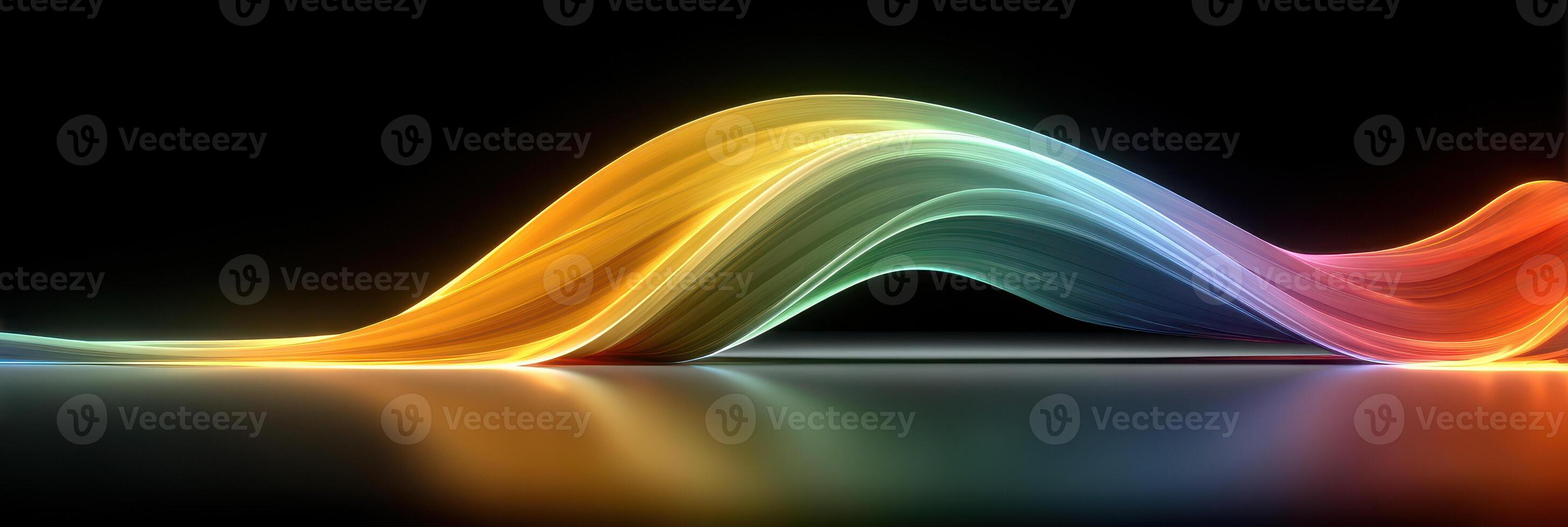 Colorful light waves create a mesmerizing effect over a dark serene background in a digital artwork of abstract design photo