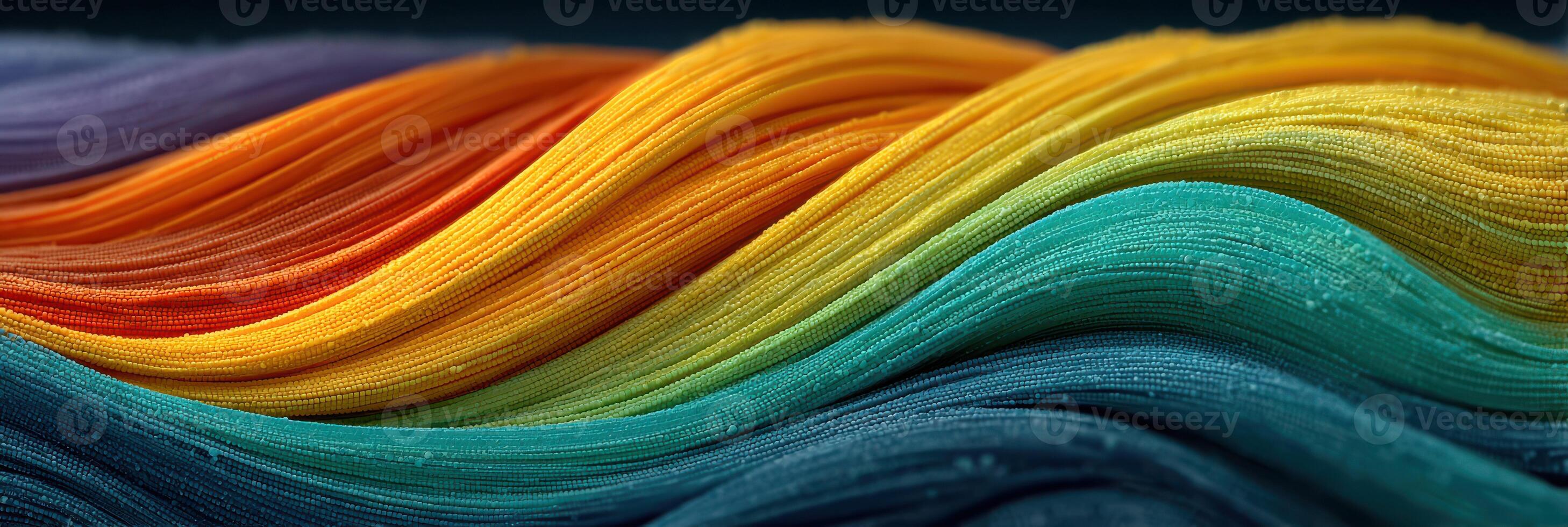 Colorful waves of fabric threaded in vibrant hues create a mesmerizing abstract design in textile artistry photo