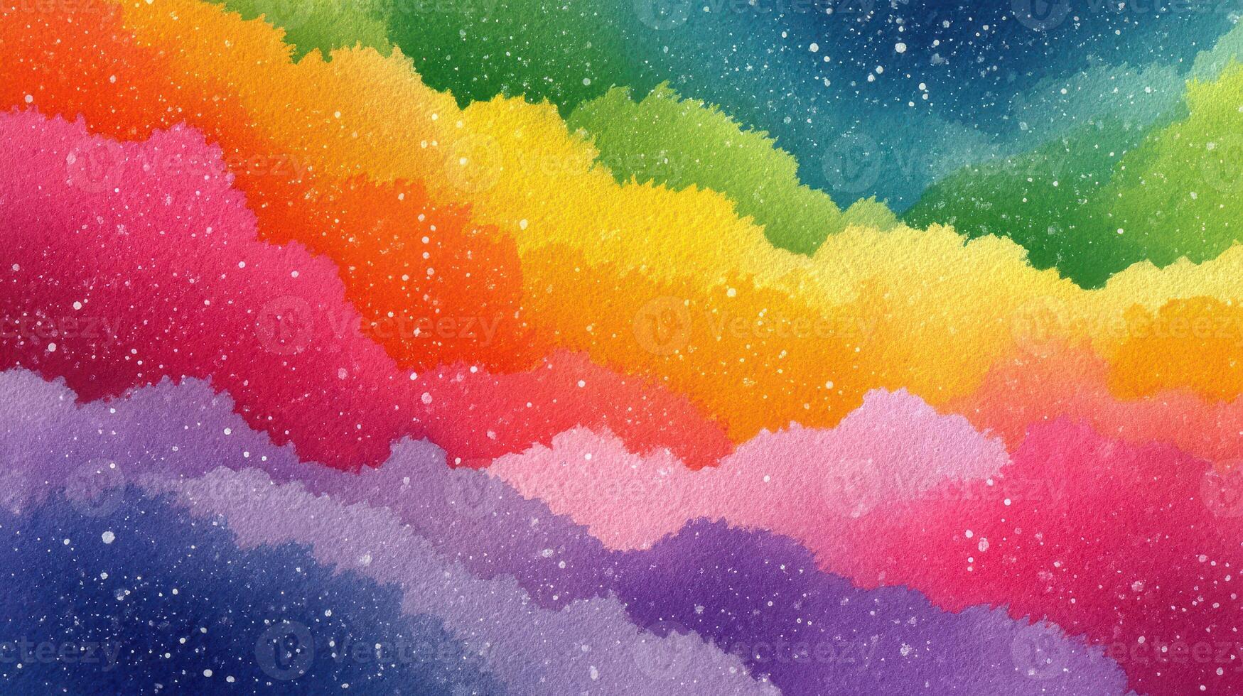 Colorful watercolor landscape with vibrant clouds and starry sky at twilight time photo