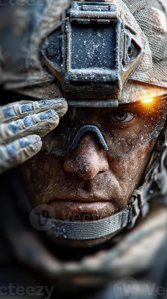Soldier saluting in a snowy environment, showcasing determination and resilience during winter training exercises photo