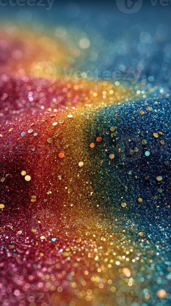 Colorful glitter creates a sparkling texture with vibrant hues in a shimmering display at a crafting event photo