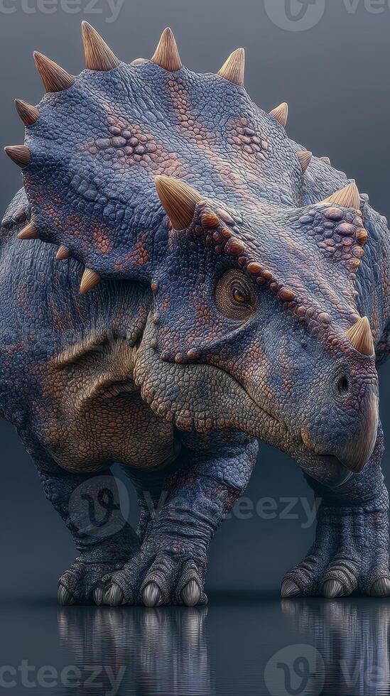Dinosaur model featuring intricate textures and details situated against a neutral backdrop during a creative design showcase photo